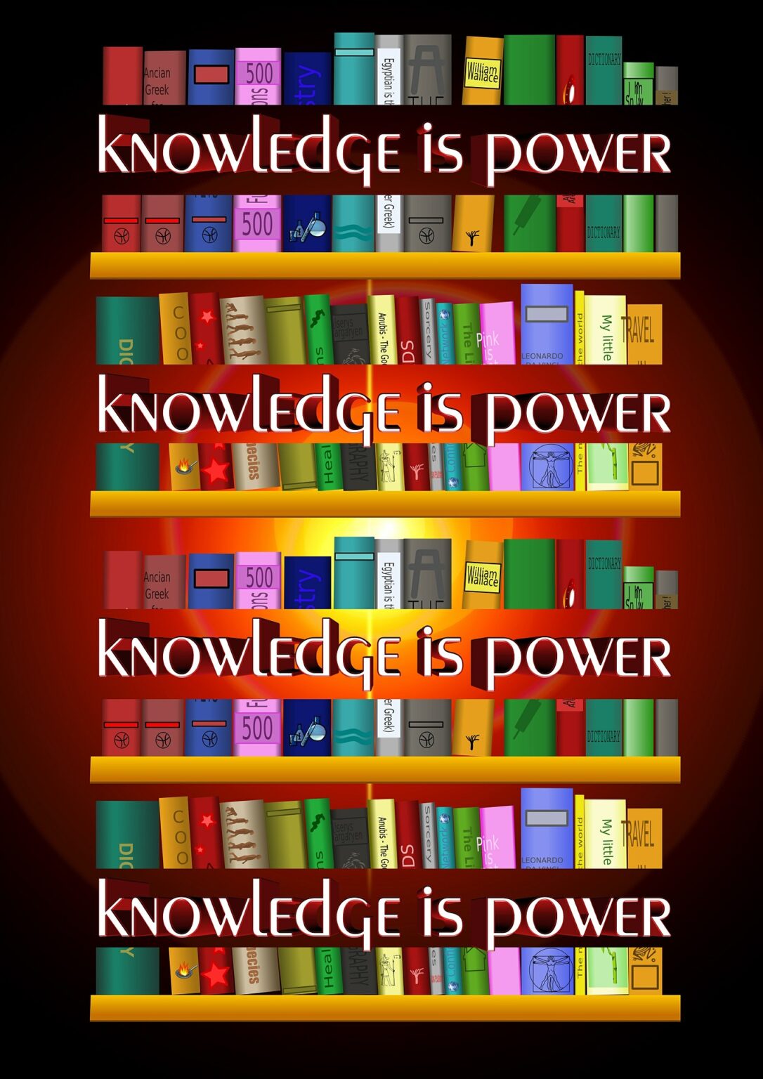 沢山の本が並び、知識は力となるというメッセージ